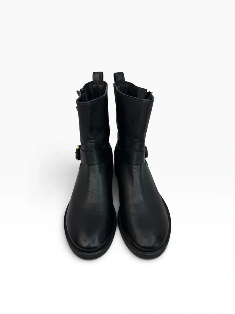 TORY BURCH Bennie Black Leather Buckled Ankle Biker Riding Boots Women’s Sz 8.5